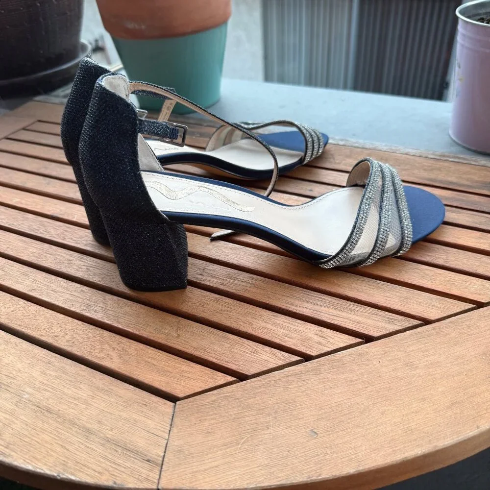 Nina Womens Navy Rhinestone Block Heel Sandals Size 9.5M - Picture 4 of 6